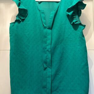 Elegant Teal Ruffle Sleeve Blouse